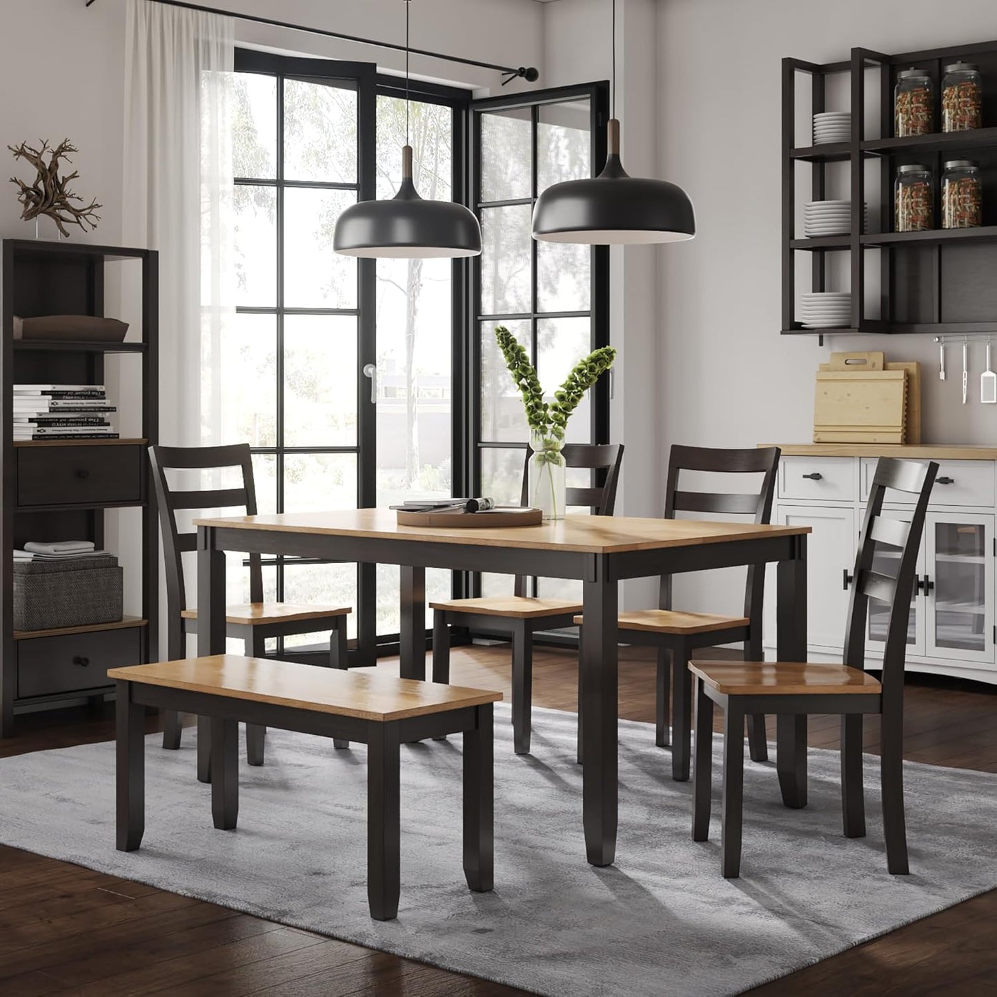 Signature Design by Ashley Gesthaven Casual Dining Table with 4 Chairs and Bench, Set of 6, Light Brown & Dark Brown