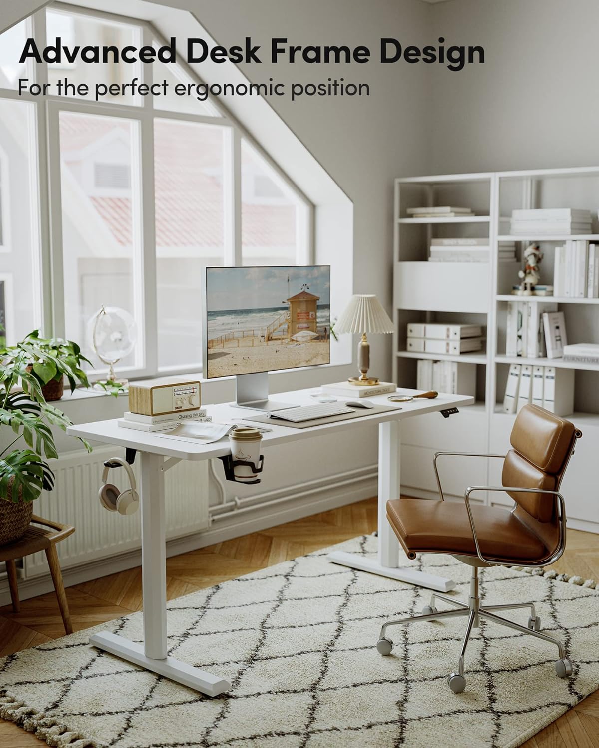 BANTI 44"x24" Standing Desk, Electric Stand up Height Adjustable Home Office Table, Sit Stand Desk with Splice Board, White Frame & White Top