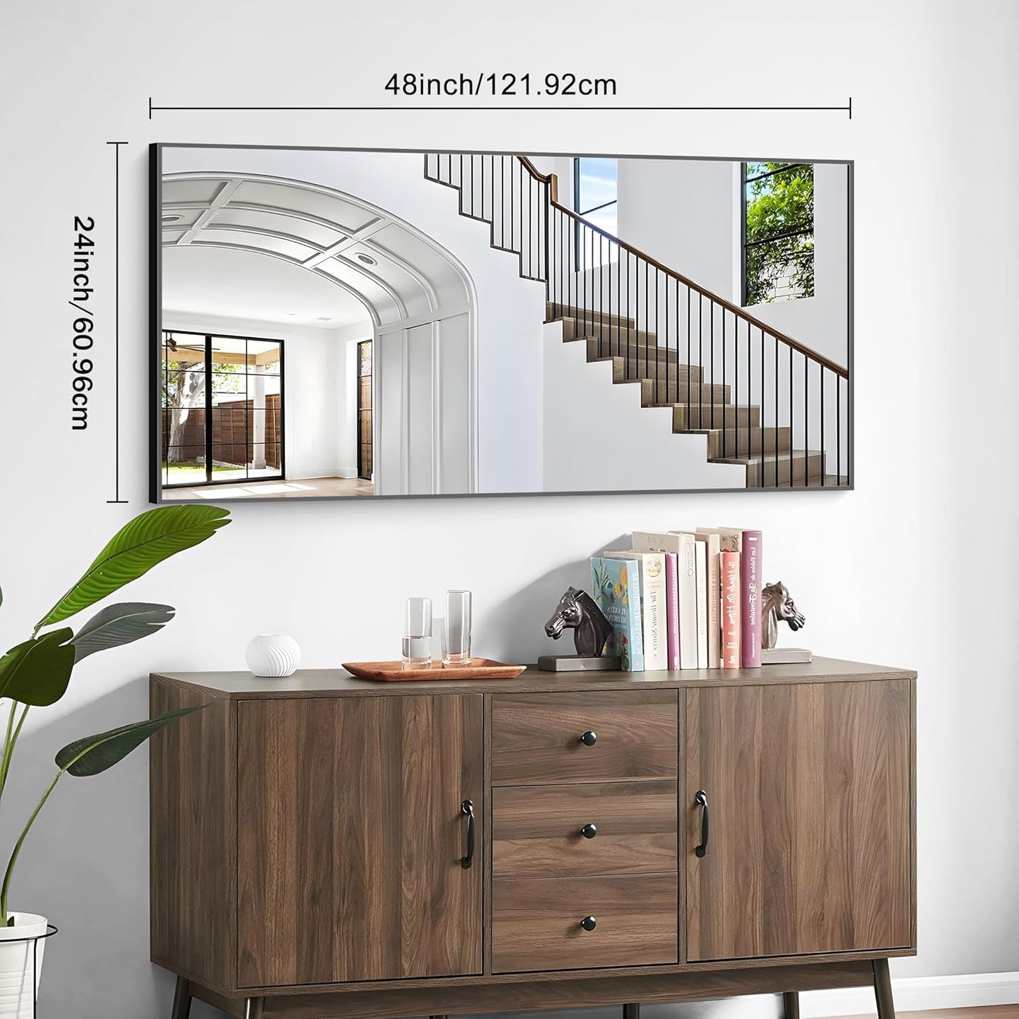 24x48 Inch Large Black Mirror for Bathroom, Black Framed Bathroom Mirror, Bathroom Mirror for Wall Over Sink, Rectangle Wall Mirror for Living Room, Bedroom, Bathroom, Hangs Horizontally or Vertically