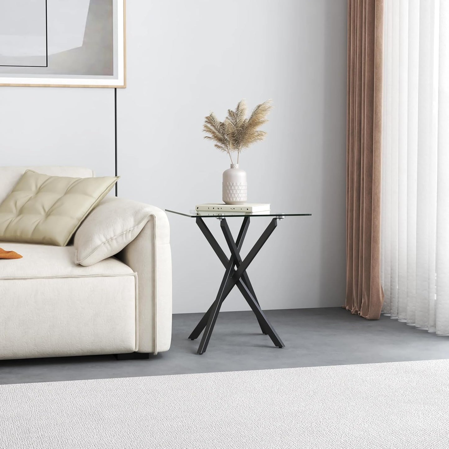 Side Table Set of 2, Modern Stylish End Tables with Tempered Glass Top and Black Metal Legs,Durable Sofa Side Tables for Living Room Bedroom