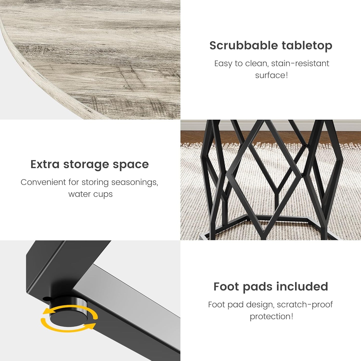 GarveeHome Round Dining Table for 4-6 People, 47 Inch Farmhouse Kitchen Table, Sturdy Metal Base, Industrial Wood Dinning Room Table for Kitchen, Grey