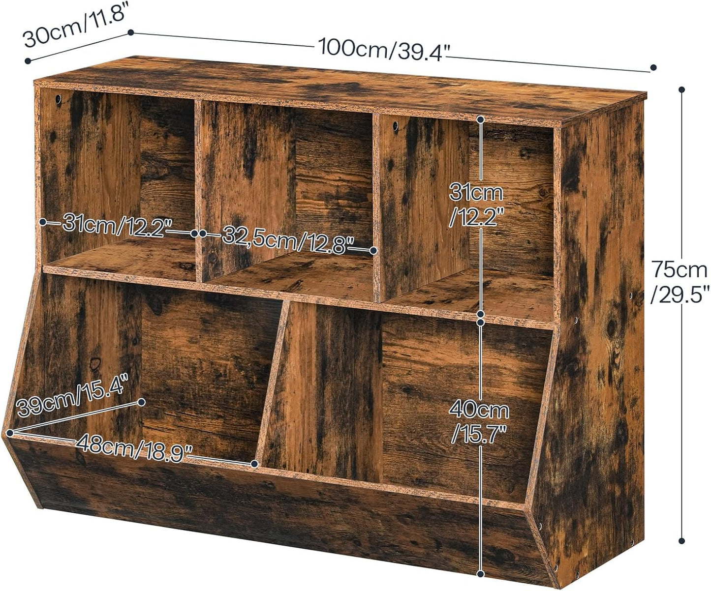 HOOBRO Kids Bookshelf, Bookcase Footboard, Toy Storage Cubby, Children's Toy Shelf, 39.4" L Toy Storage Cabinet, Fit for Children's Room, Playroom, Hallway, Kindergarten, Rustic Brown BF132CW01