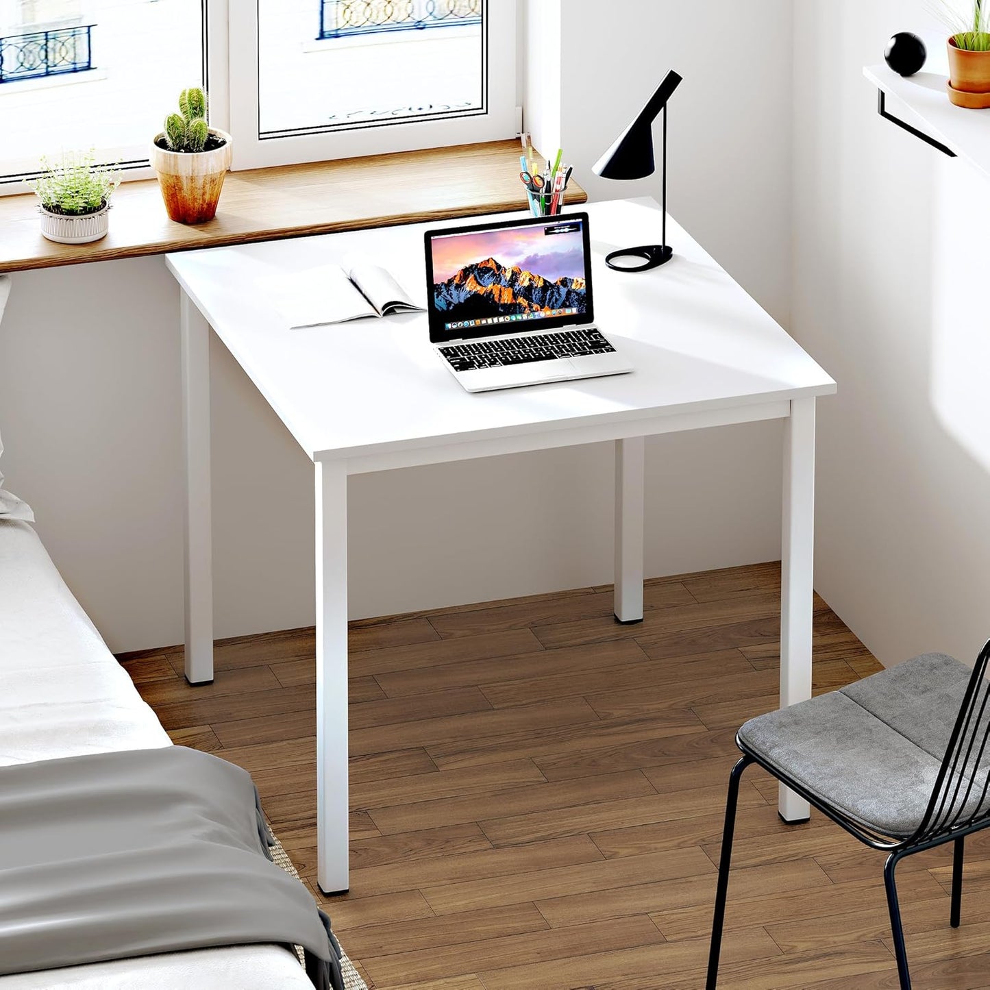 Need Small Square Dining Table- 31-1/2'' Sturdy and Heavy Duty Writing Desk for Small Spaces and Writing Table Desk Breakroom Table, White Color