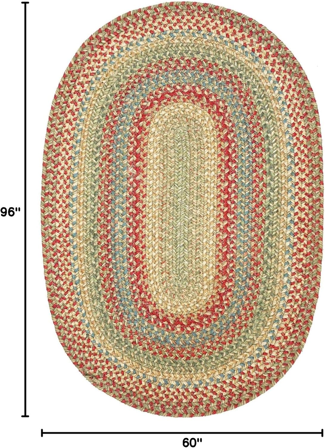 Azalea Multicolor Braided Oval Area Rugs, Jute, 5x8' - Perfect Country Primitive Decor for Living Room, Dining Room, Everywhere