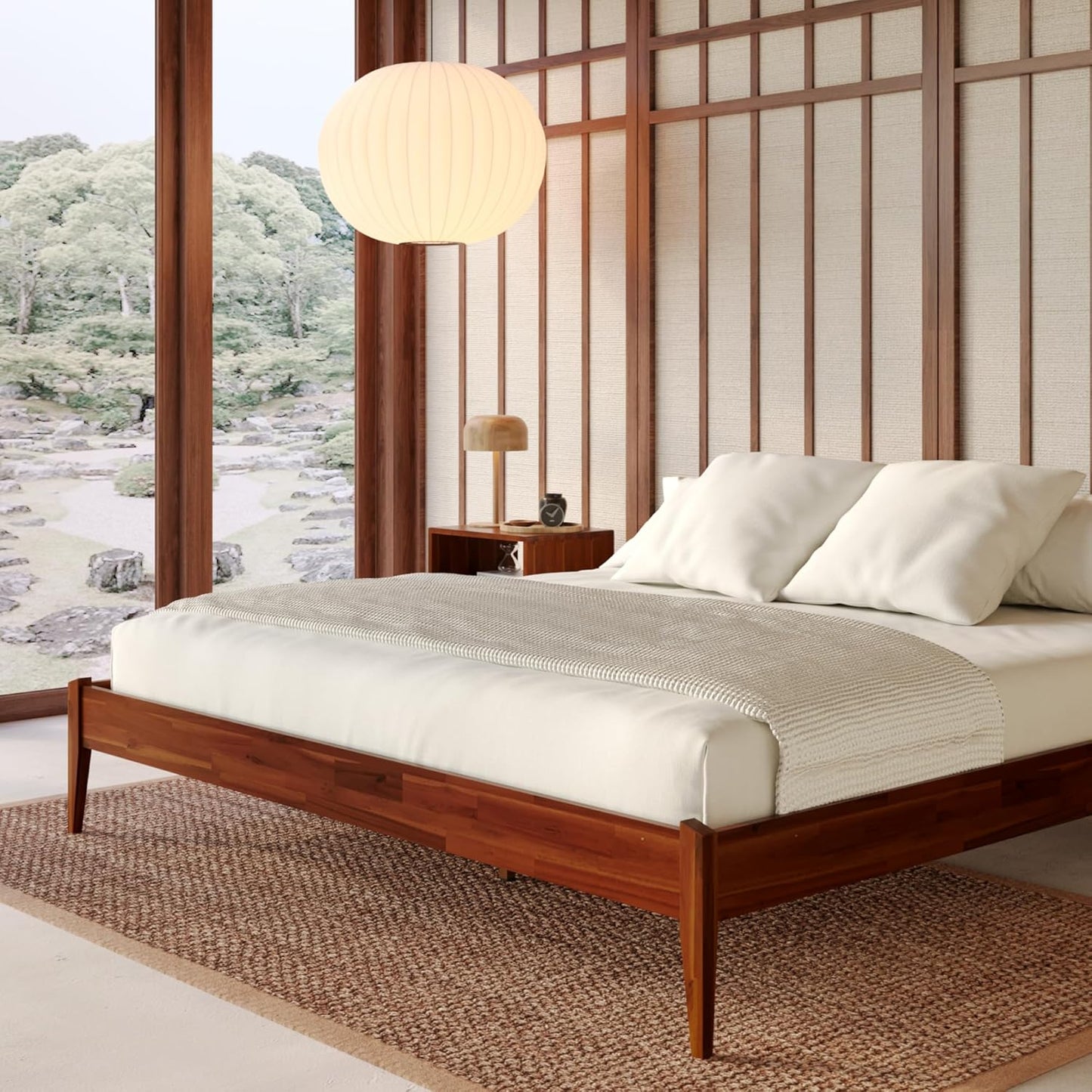 Bme Dinkee 15 Inch Signature Bed Frame Without Headboard - Modern & Minimalist Style with Acacia Wood - 12 Strong Wood Slat Support - Easy Assembly - No Box Spring Neededd - Dark Chocolate, Full