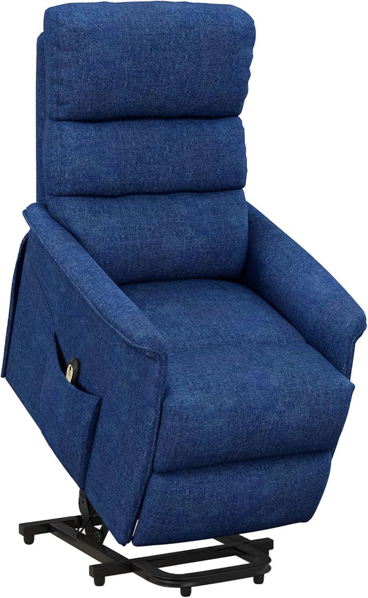 HOMCOM Power Lift Recliner Chair for Elderly, Easy Assembly, Fabric Lift Chair for Adults, Recliner Sofa with Remote Control, Side Pockets for Living Room, Dark Blue