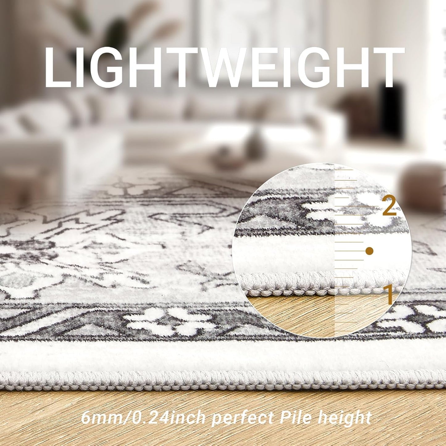 zesthome 9x12 Area Rugs,Stain Resistant Washable Rug,Ultra-Thin Rugs for Living Room,Bedroom,Non-Slip Backing Home Decor Large Area Rug (Grey/White,9'x12')