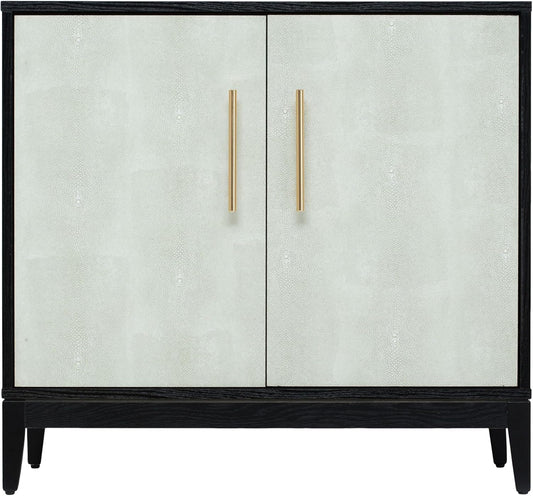 Sango Shagreen 2-Door Cabinet, Elegant Black Faux Shagreen Storage Cabinet with Brass Handles, Adjustable Shelf, Timeless Luxury Design, Stylish Accent Furniture for Living Room or Dining Room
