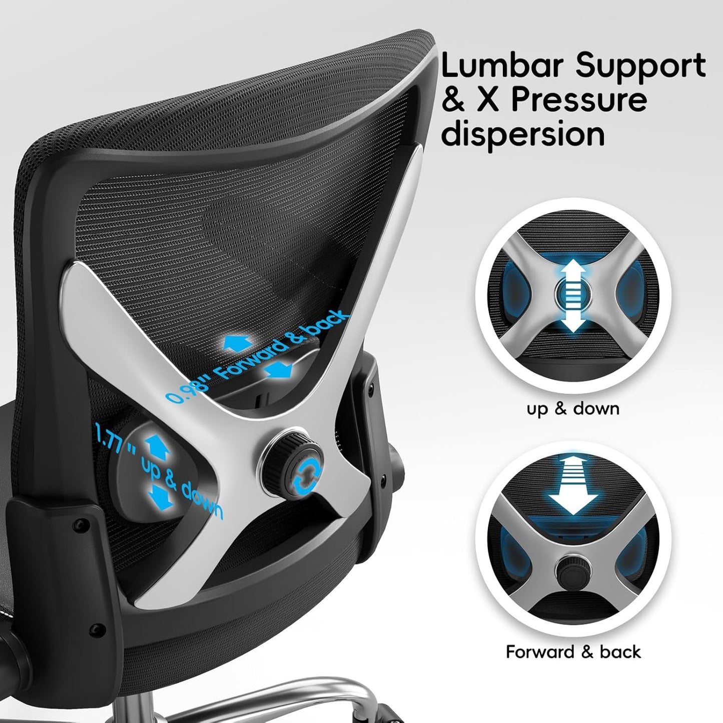 Ergonomic Office Chair-Computer PU Leather X-Shaped Desk Chair-Gaming Chair with Adjustable Flip-up Armrests Lumbar Support Mesh Executive Chair for Long Hours Office (Black-Silver)