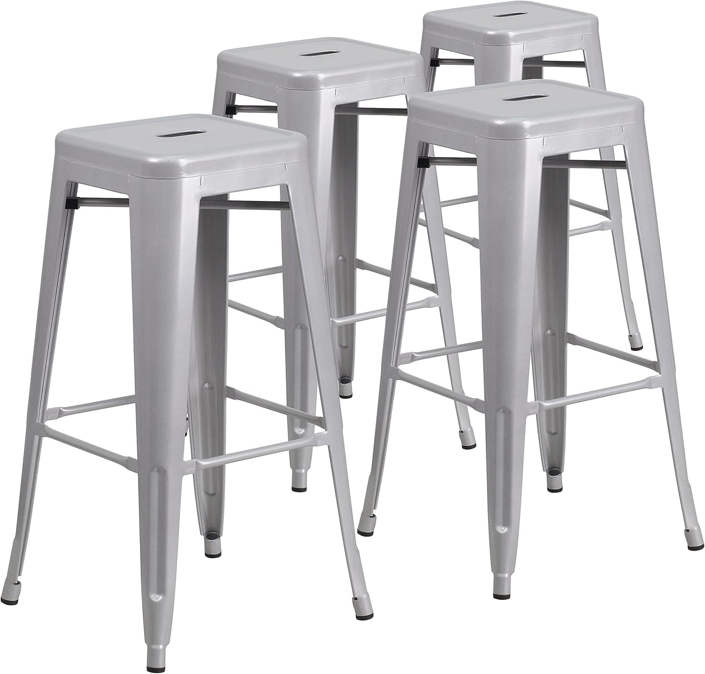 Flash Furniture Lily 4 Pack Commercial Grade 30" High Backless Silver Metal Indoor-Outdoor Barstool with Square Seat