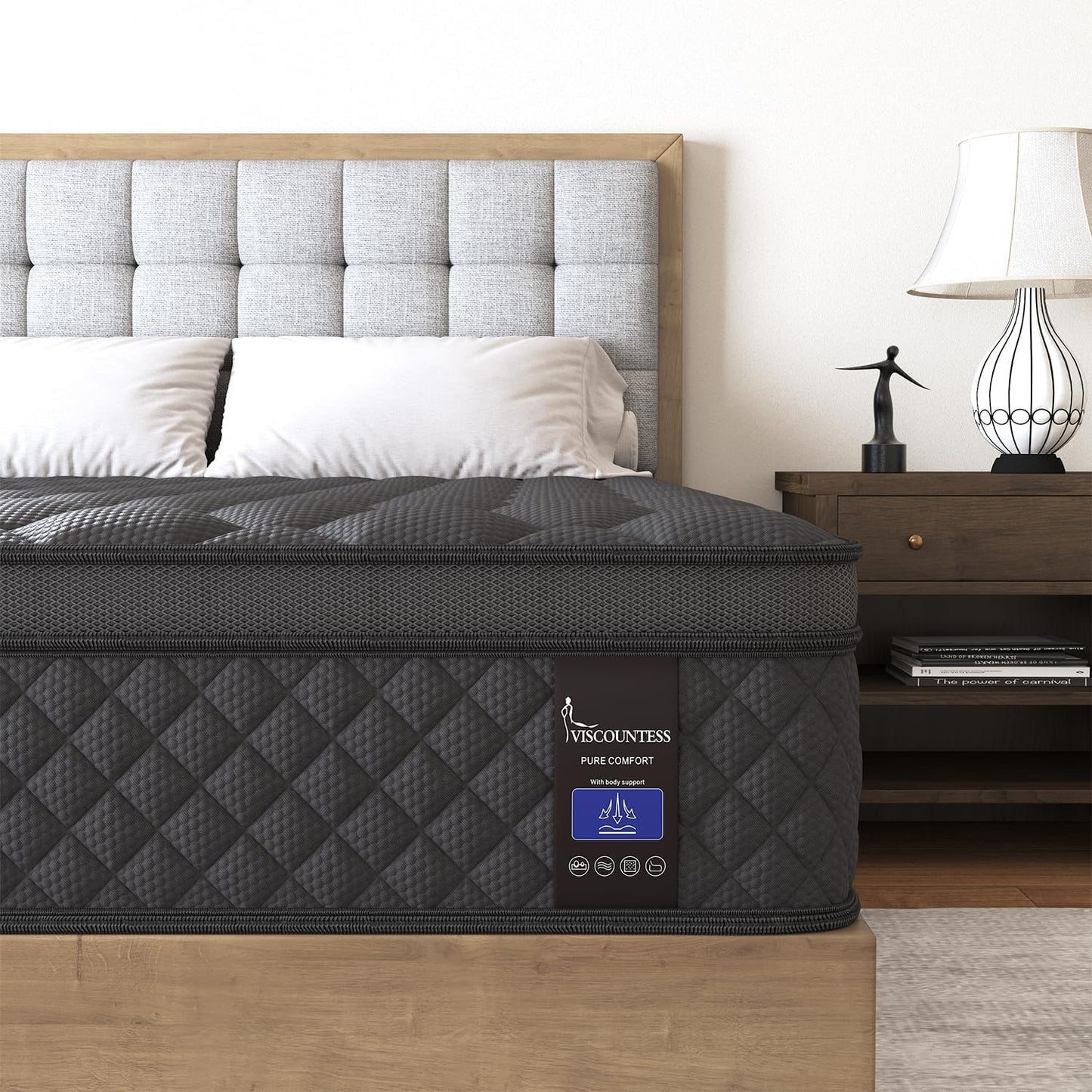 King Hybrid Mattress, 14 Inch Medium Mattress Euro Top for Back & Lumbar Support, 100 Night Trial, Individual Pocket Spring Bed for Motion Isolation & Pressure Relief