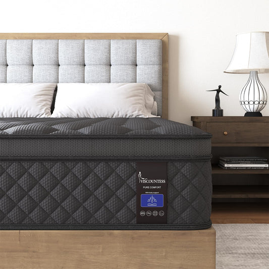 Full Mattress, Hybrid Mattresses 10 Inch Euro Top Medium Firm for Back & Lumbar Support, 100 Night Trial, Individual Pocket Spring Bed for Motion Isolation & Pressure Relief Black