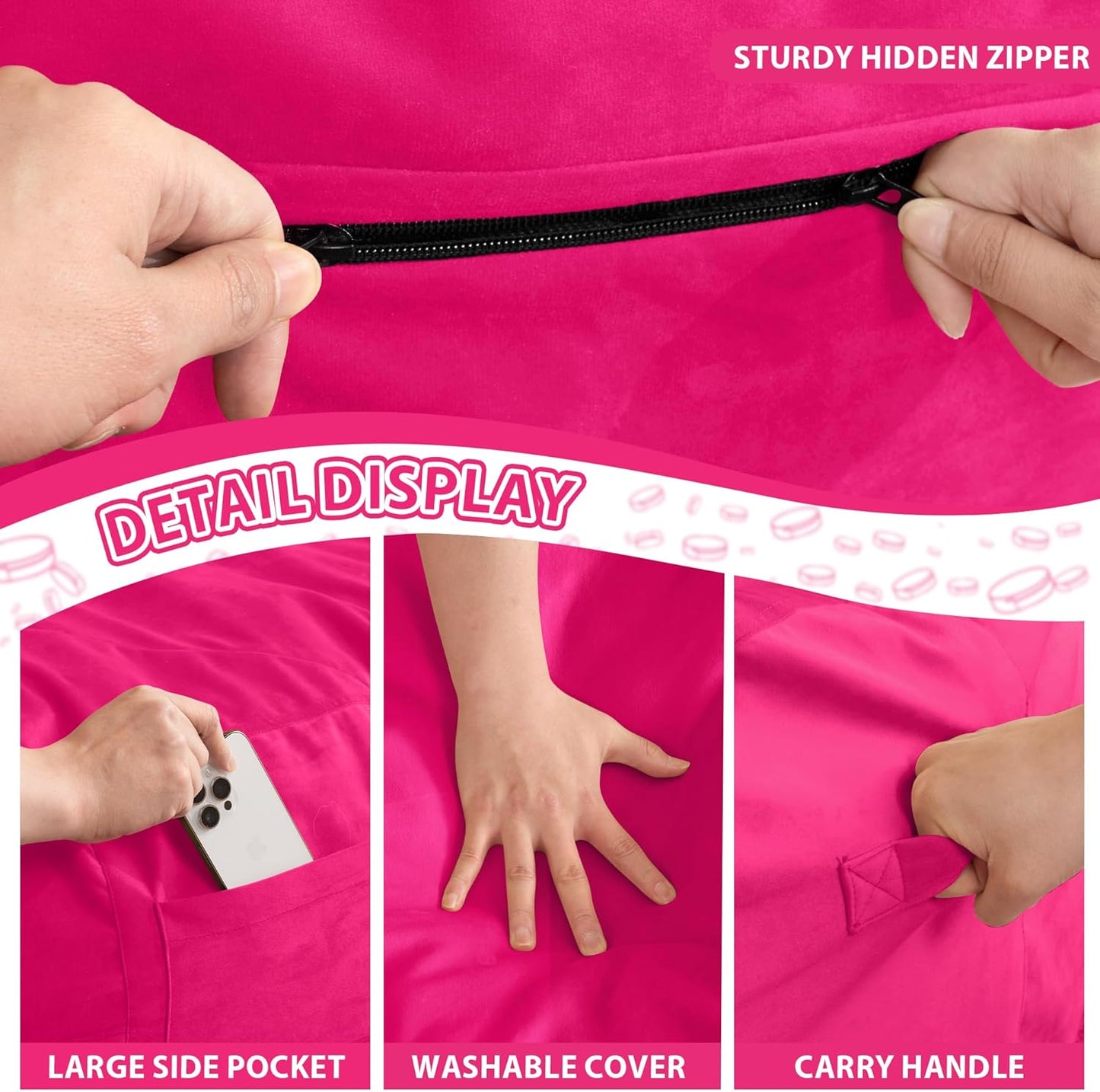 HABUTWAY XX-Large Bean Bag Chair: Giant 7' Memory Foam Furniture Bean Bag Chairs for Adults with Microfiber Cover 7Ft (Hot Pink)