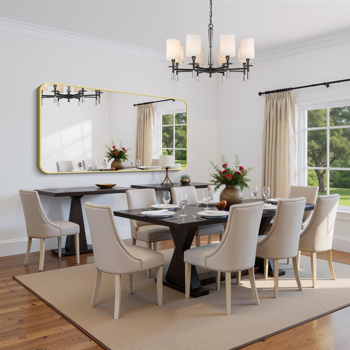 FORBATH 30x60 Inch Gold Bathroom Mirror for Over Sink, Large Rectangular Wall Mirror with Metal Frame, Rounded Corners for Bathroom, Bedroom, Entryway Decor (Horizontal or Vertical)