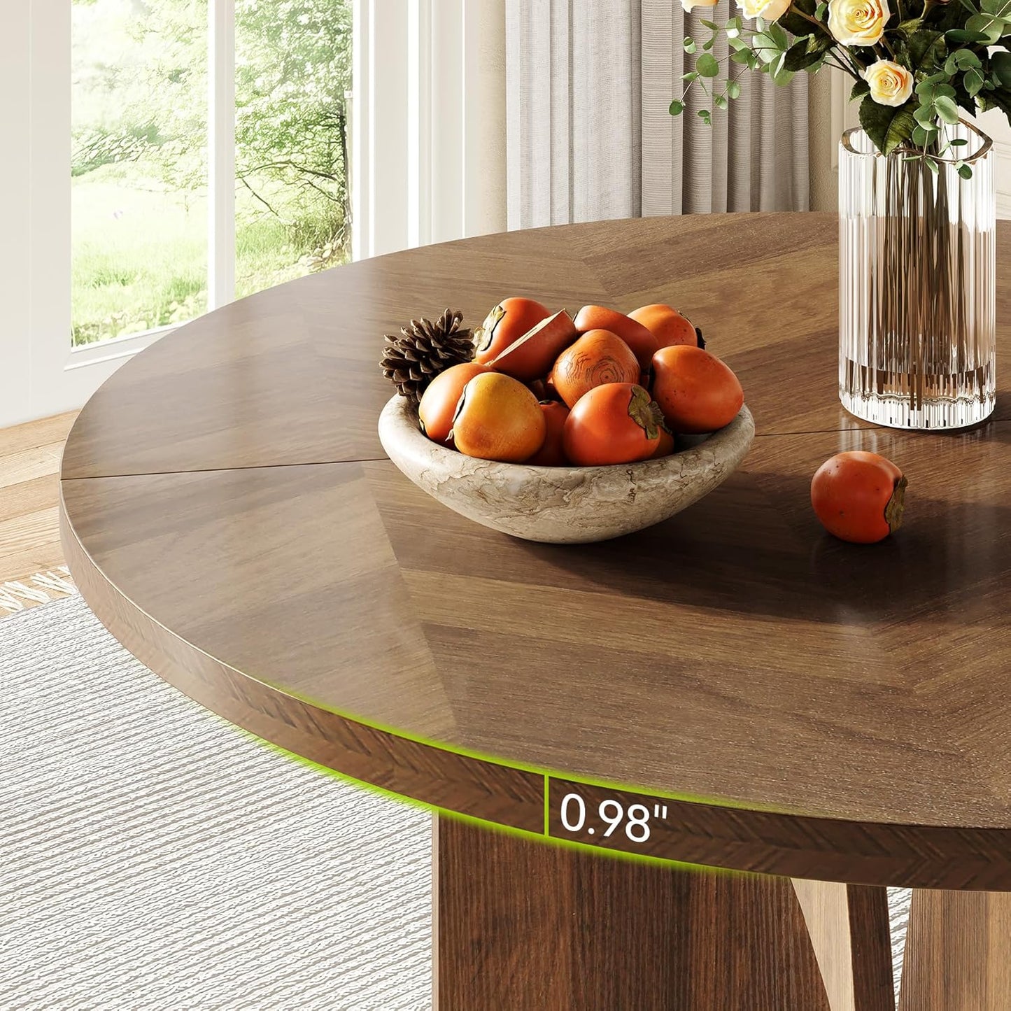 LITTLE TREE 39-Inch Round Dining Table for 4, Rustic Kitchen Table with X-Shaped Stable Pedestal, Farmhouse Dinner Table for Dining Room, Living Room, Dark Brown