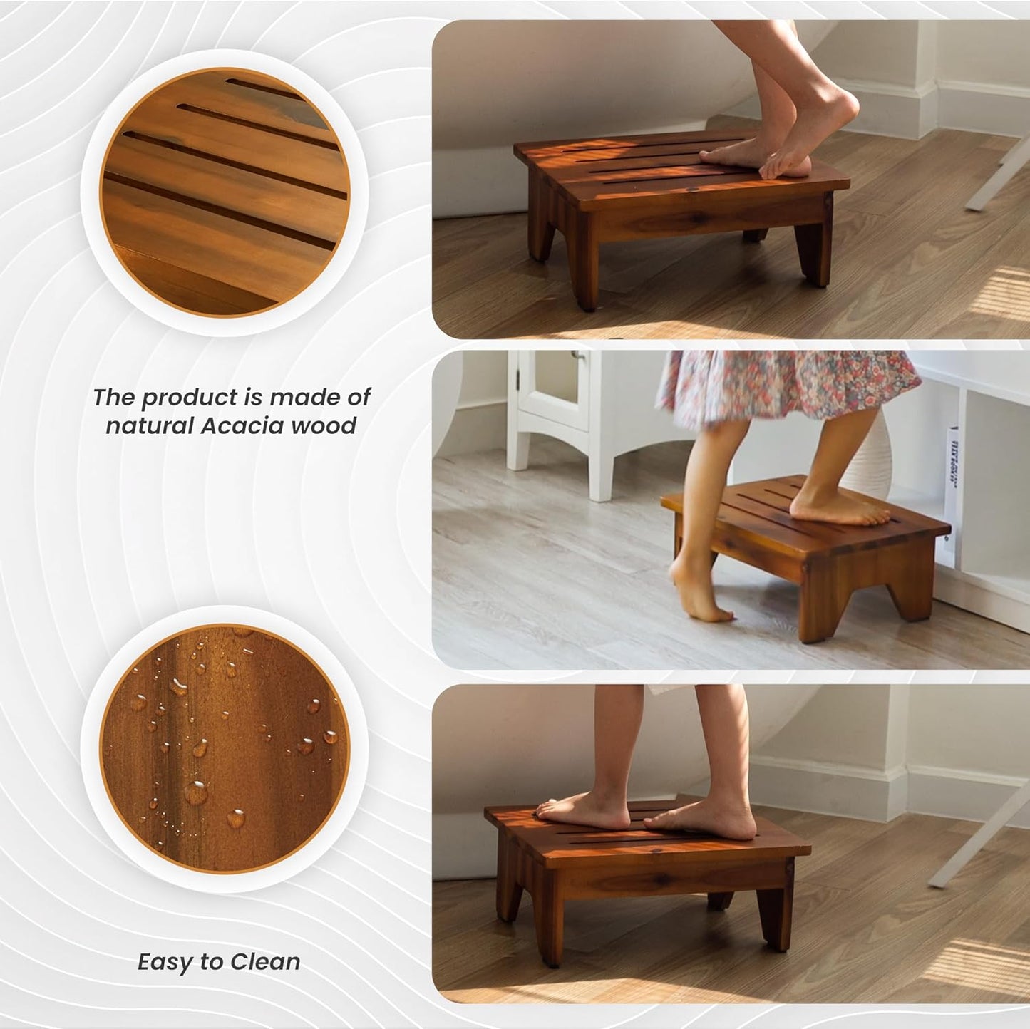 Holana 6.5" Wooden Step Stool for Adults (No Assemble Required)- 500 Lbs One Step Stools for High Bed Riser - Small Stepping Stool for Elderly, Seniors, Kid/Bathroom, Bed, Kitchen (Acacia)