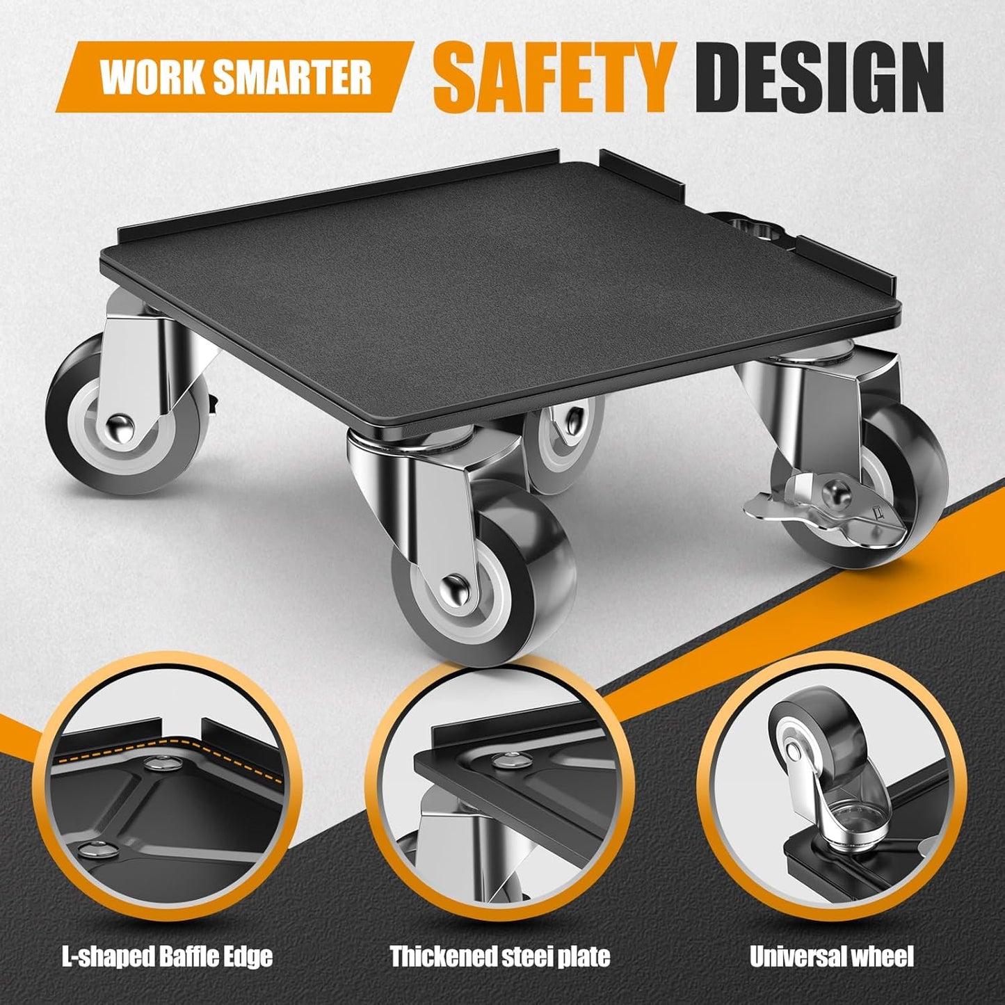 2000LBS Heavy Duty Furniture Dolly & Mover - 6.4" Carbon Steel Panel with 5X 360° Wheels, Non-Slip Sliders & Lifter for Sofa, Piano, Appliances (Black)