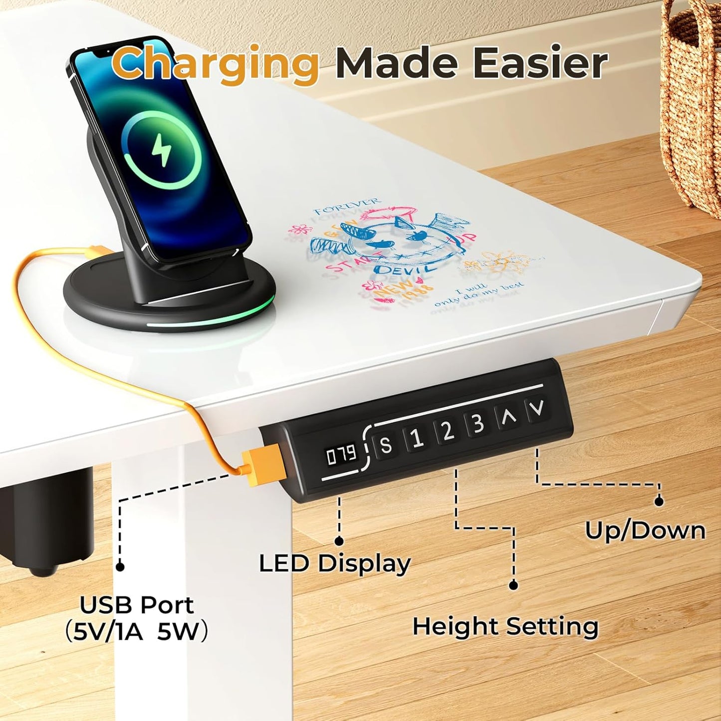 JOY worker Small Electric Standing Desk, 40" x 20" Whole Glass Piece Height Adjustable Desk with Memory Controller, White Sit to Stand Desk Workstation for Home Office