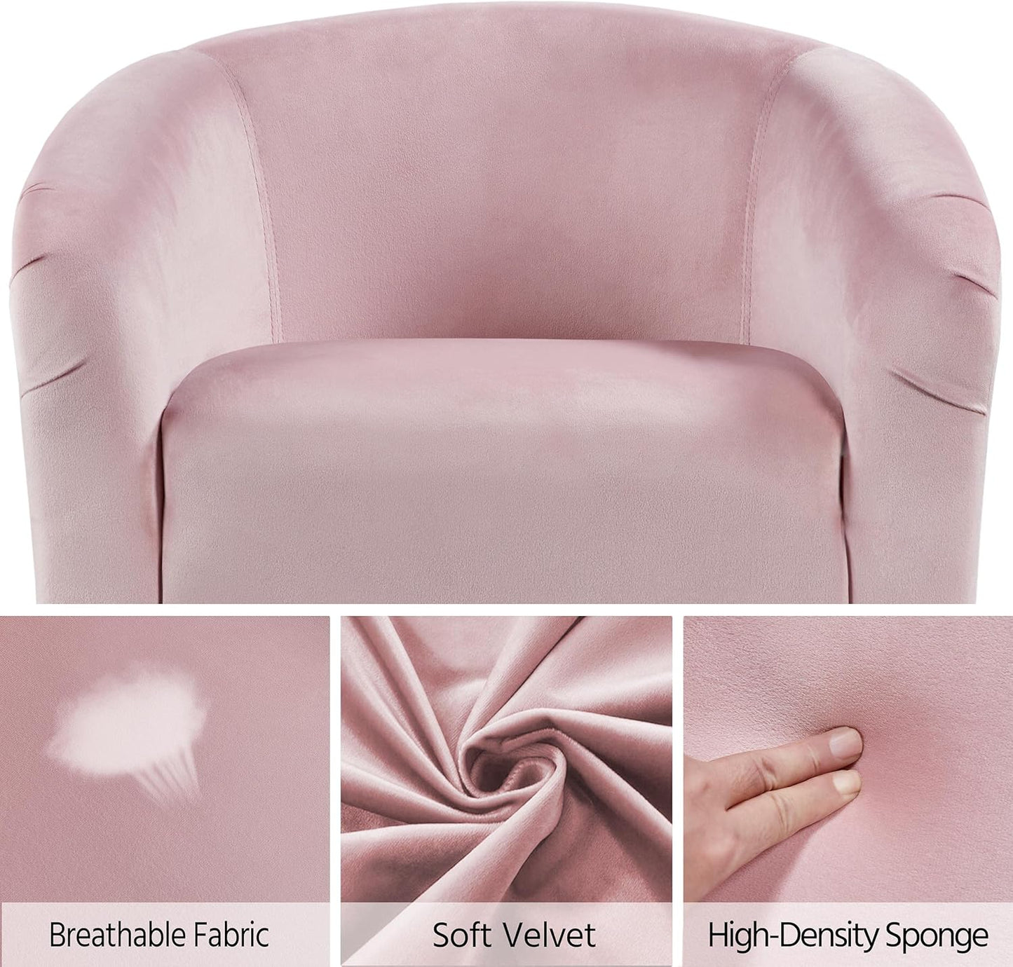 Yaheetech Barrel Chairs, Modern Vanity Chair Soft and Cozy Barrel Chair with Sturdy Legs and Soft Padded Seat for Living Room/Bedroom/Makeup Room, Pink