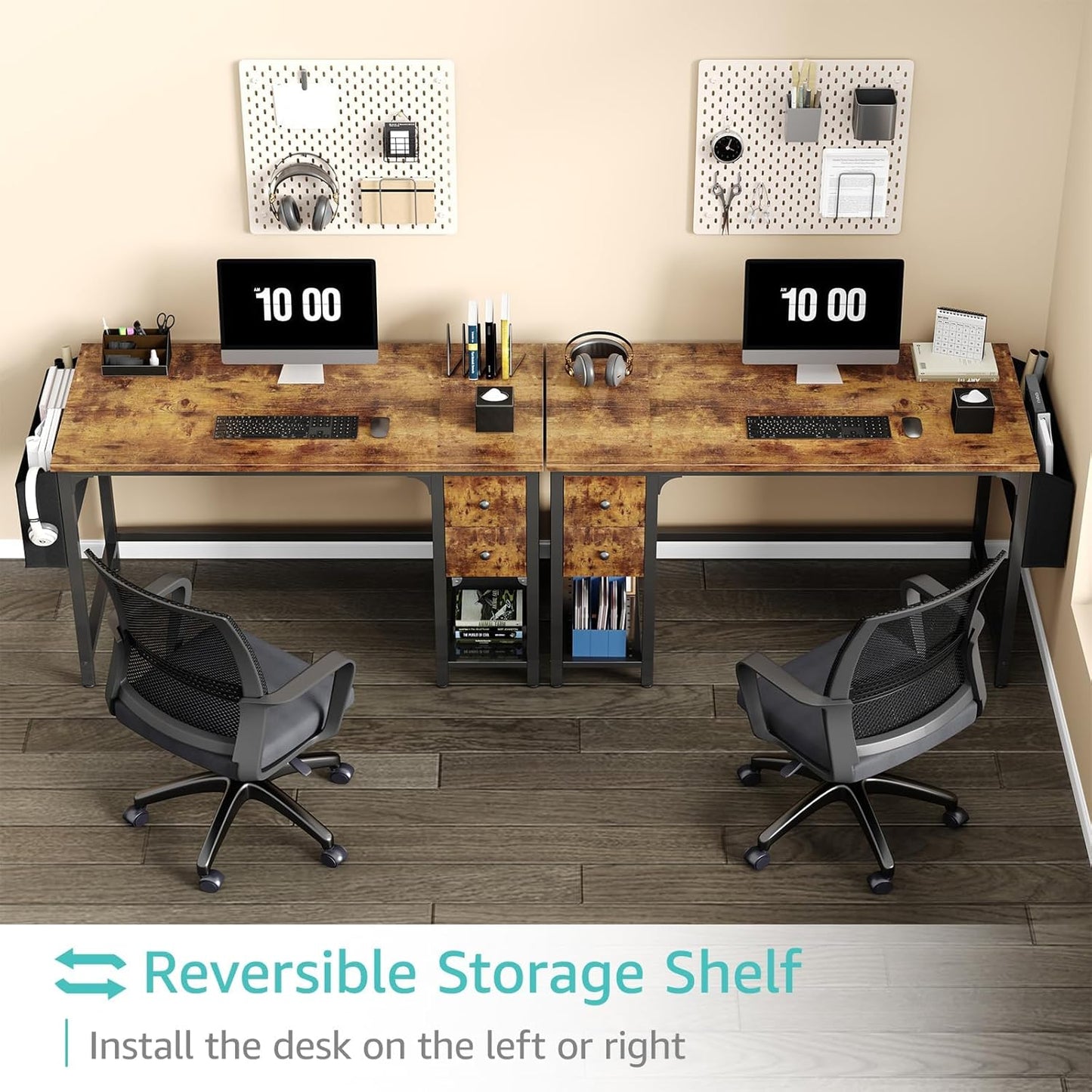 Lufeiya Computer Desk with Fabric Drawers, 47 Inch Desk for Small Space Home Office, Modern Simple Study Writing Table PC Desks for Bedroom, Rustic Brown