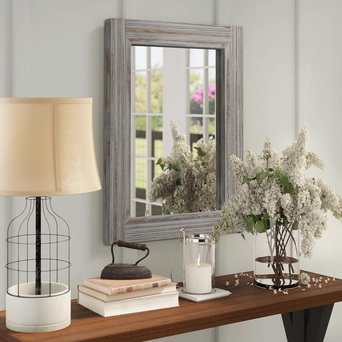 YOSHOOT Hand-Made Wooden Spliced Wall Mirror for Bathroom, Rustic Farmhouse Vanity Mirror, Décor Wall Art, Solid Wood Frame, Vertical or Horizontal Hanging