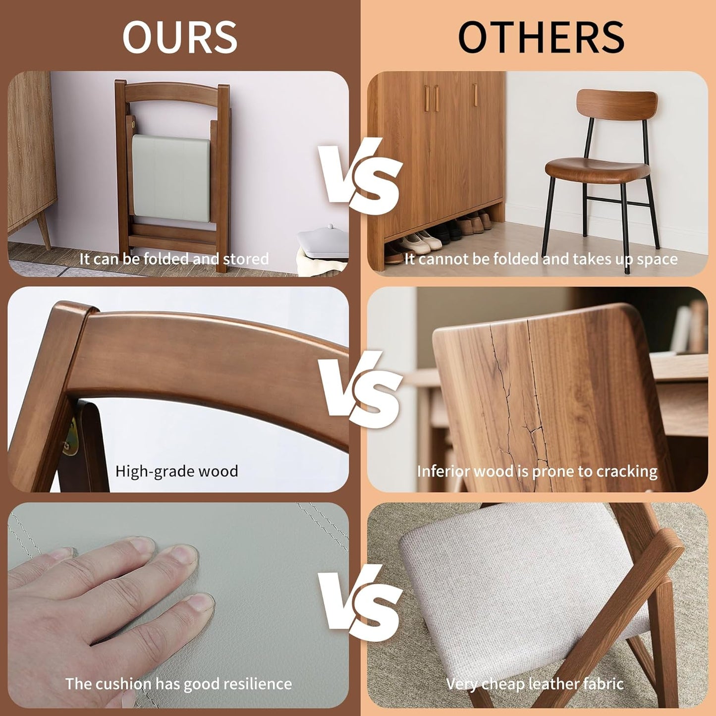 Premium Solid Wood Folding Chair – Nordic Style Padded Seat, Space-Saving, Portable, for Dining Room, Office, Event & Outdoor Use