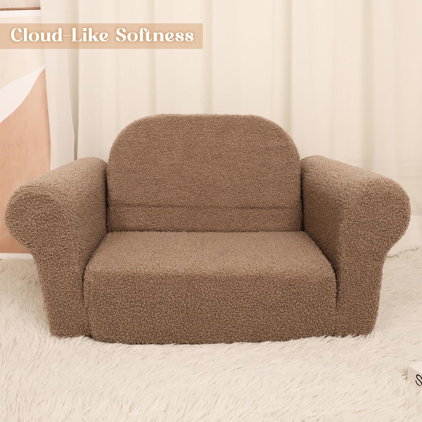 Chairs for Toddler, 2-in-1 Toddler Soft Teddy Baby Couch Fold Out, Convertible Chair to Lounger for Girls and Boys|Safety Certified | Gift for Children