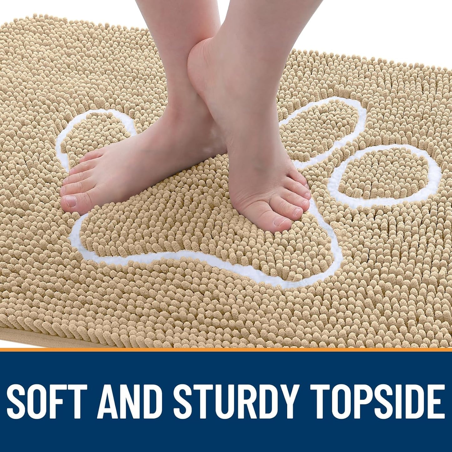 OLANLY Door Mat for Muddy Dog Paws 30x20, Ultra Absorbent Chenille Mud Doormat with Paw Print Design, Non-Slip Washable Doormat for Indoor Entryway, Quick-Dry Pet Bed Mats for Dirty Dogs, Beige