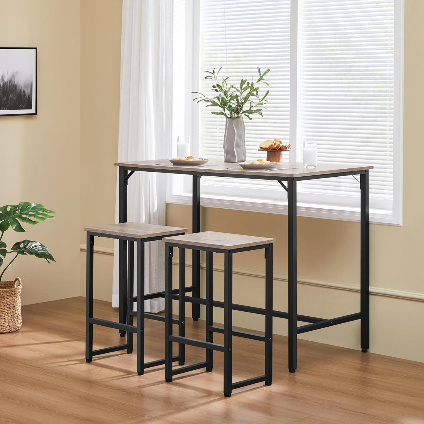 Yaheetech 3 Piece Dining Table Set, 47.5" Industrial Pub Table Set, Counter Height Kitchen Table with Bar Stools Set of 2, for Small Space, Apartment