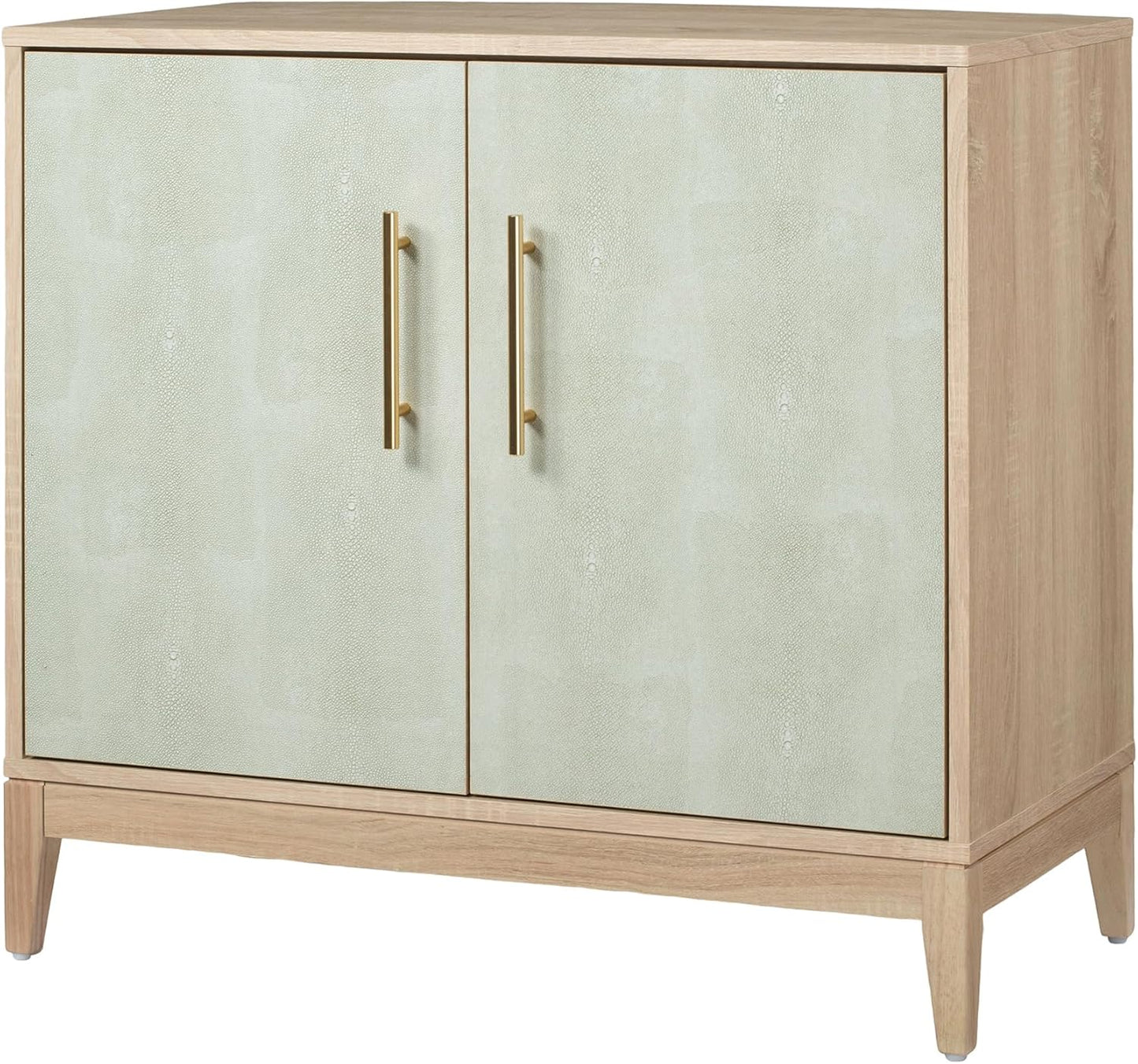 Sango Shagreen 2-Door Cabinet, Natural Finish Storage Cabinet with Faux Shagreen Texture, Brass Handle, Adjustable Shelf, Timeless Luxury Design, Versatile Furniture for Living Room or Dining Room