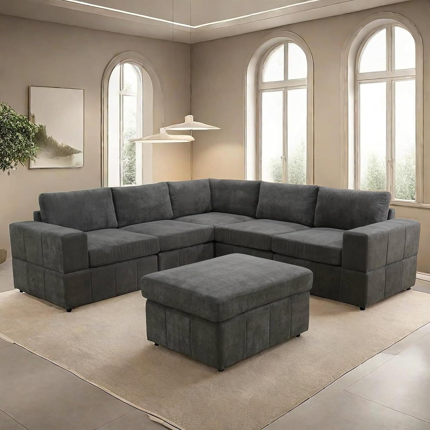 Sectional Couches for Living Room, 101″ Modular Sectional Sofa with Ottoman, Modern Lounge Corner L Shaped Couch for Bedroom, Grey