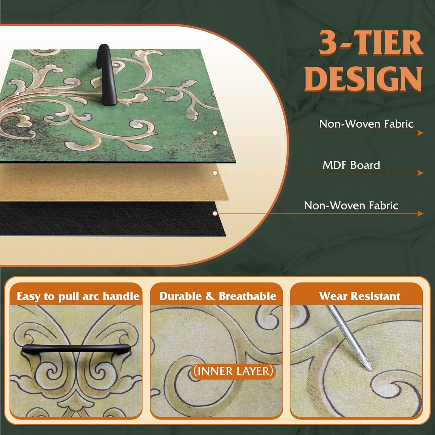 WLIVE Dresser with 4 Drawers, Storage Tower, Organizer Unit, Fabric Dresser for Bedroom, Hallway, Entryway, Closets, Vintage Furniture with Sturdy Steel Frame, Wood Top, Pull Handle, Floral Painted