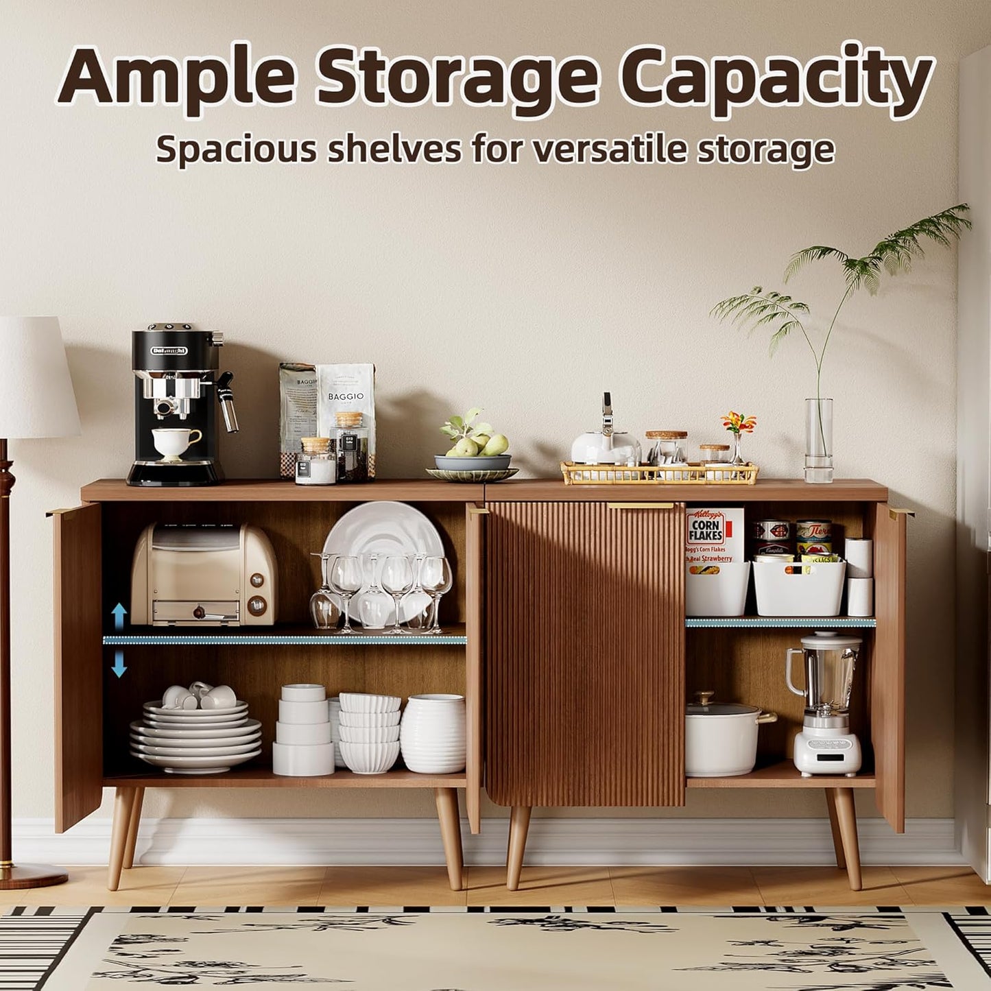 Sideboard Buffet Cabinet with Storage, 2 Doors Wood Entryway Cabinet, Modern Accent Cabinet with Solid Wood Feet & Adjustable Shelves, Multifunctional Console Table for Living Room, Kitchen, Hallway