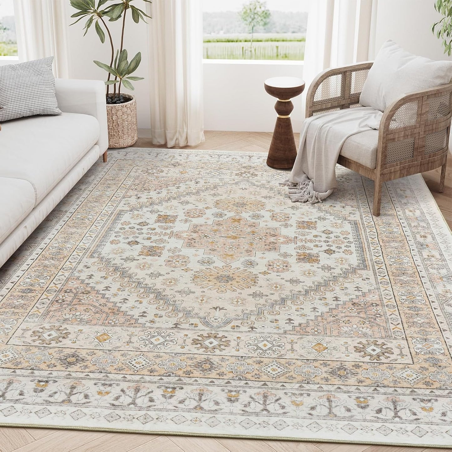 zesthome 5x7 Area Rugs - Ultra-Thin Washble Rug, Stain Resistant Anti Slip Backing Rugs for Living Room,Bedroom, Vintage Home Decor Area Rug