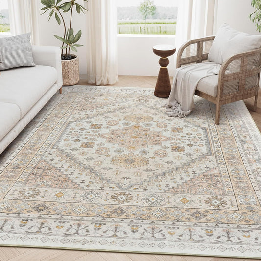 zesthome 5x7 Area Rugs - Ultra-Thin Washble Rug, Stain Resistant Anti Slip Backing Rugs for Living Room,Bedroom, Vintage Home Decor Area Rug