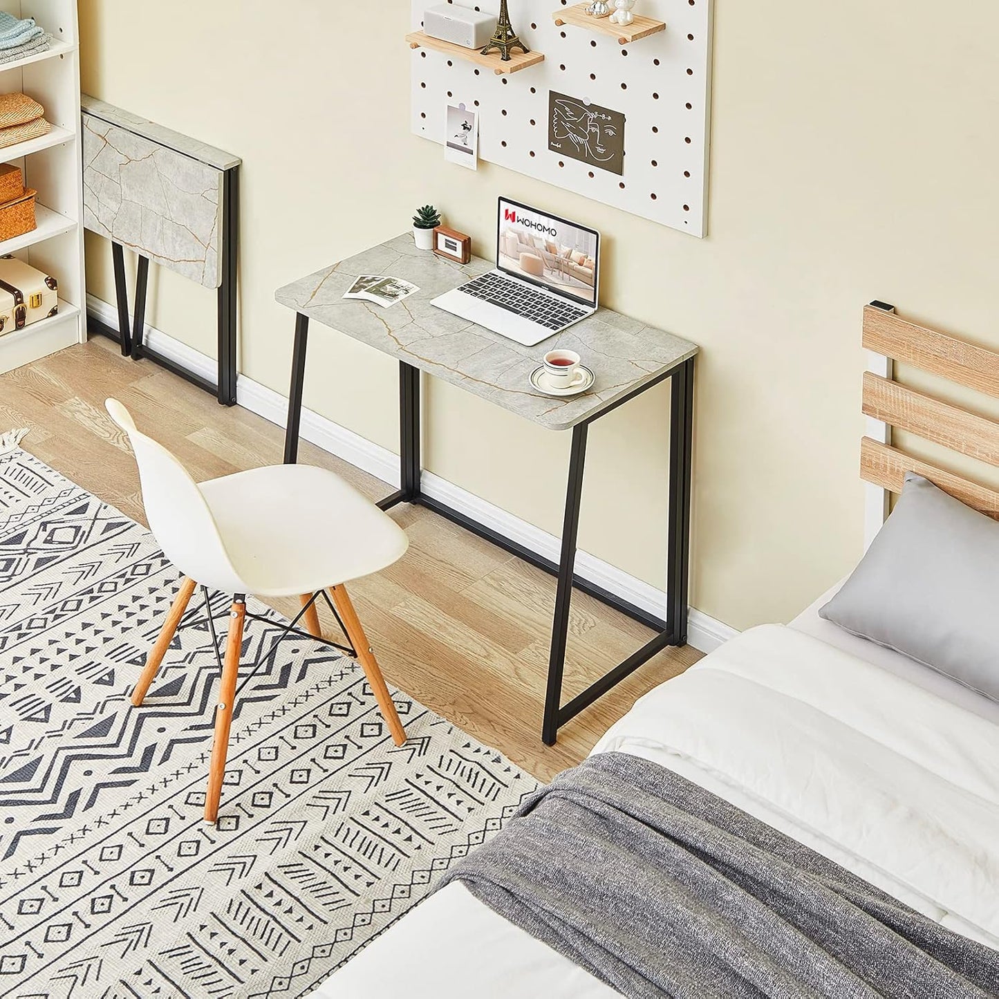 WOHOMO Folding Desk, Small Writing Desk 39.4", Space-Saving Foldable Laptop Table Writing Workstation for Home Office, Easy Assembly, Grey