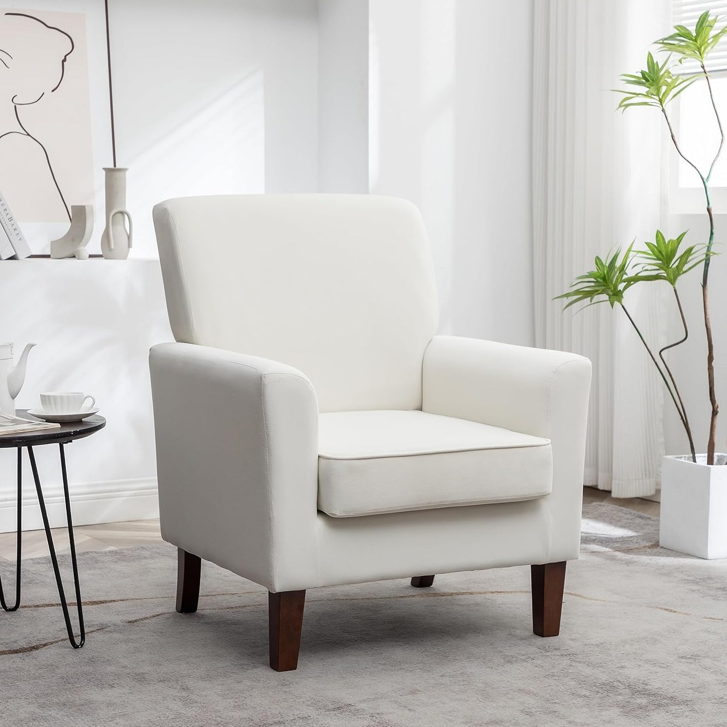 Container Furniture Direct Contemporary Accent Arm Chair with Birch Wood Frame and Velvet Upholstery, Armchair for Office and Living Room Decor, Removable Cushions, Beige