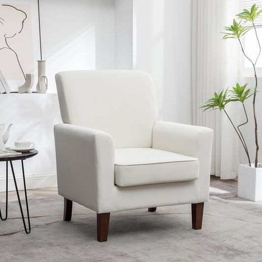 Container Furniture Direct Contemporary Accent Arm Chair with Birch Wood Frame and Velvet Upholstery, Armchair for Office and Living Room Decor, Removable Cushions, Beige