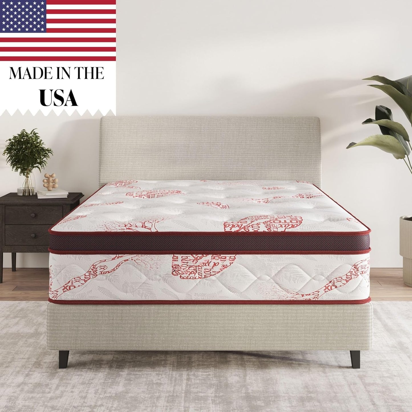 Ottomanson Full 13" Luxury I Eurotop Mattress, Medium-Firm Memory Foam Comfort - Made in USA - Premium Quilted Cover Mattress - Fiberglass-Free - Bed in a Box