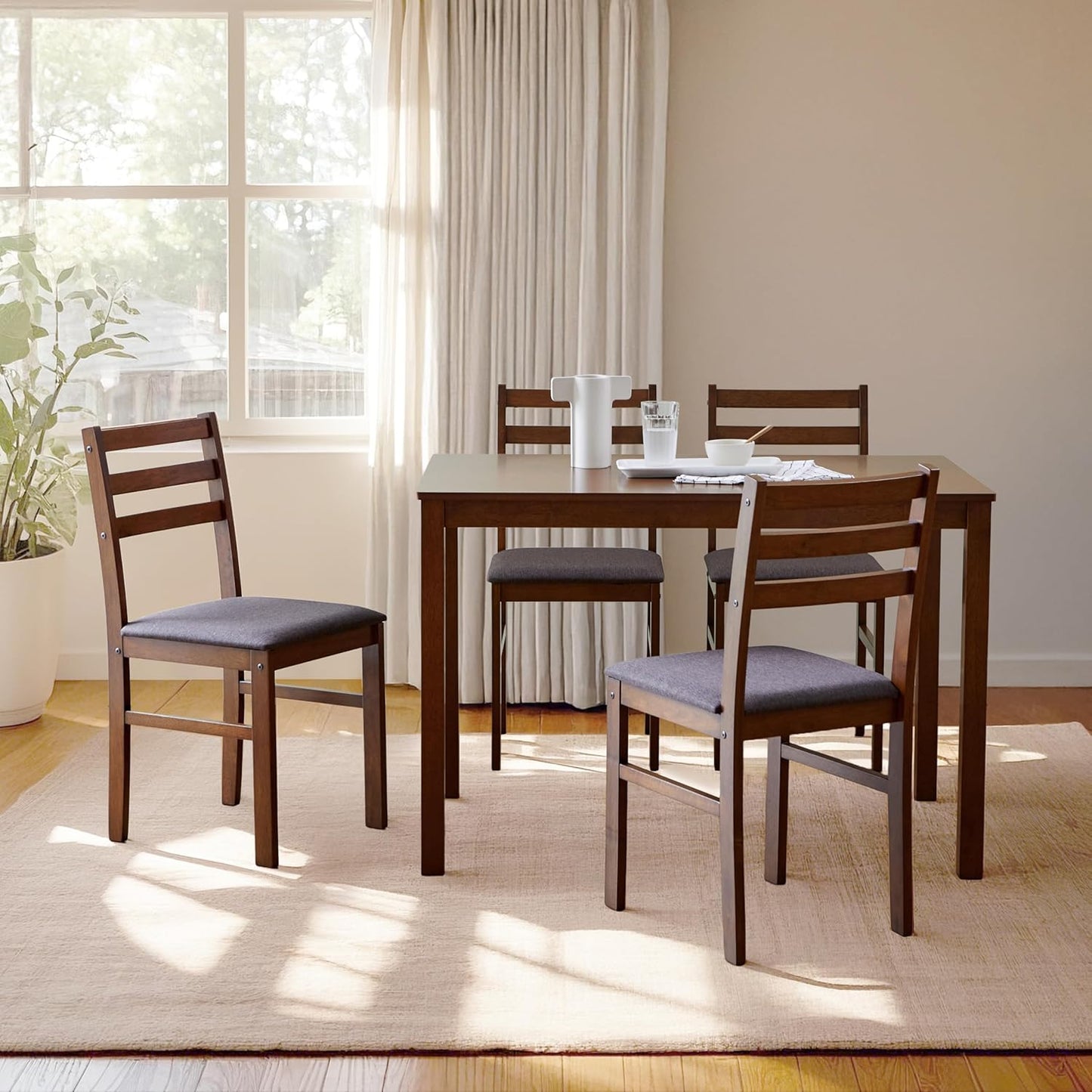 Livinia Seattle Modern Farmhouse Kitchen Dining Room Chair Set of 2, Solid Wood Fabric Upholstered Cushion Seat Wood Ladder Back Chairs (Antique)