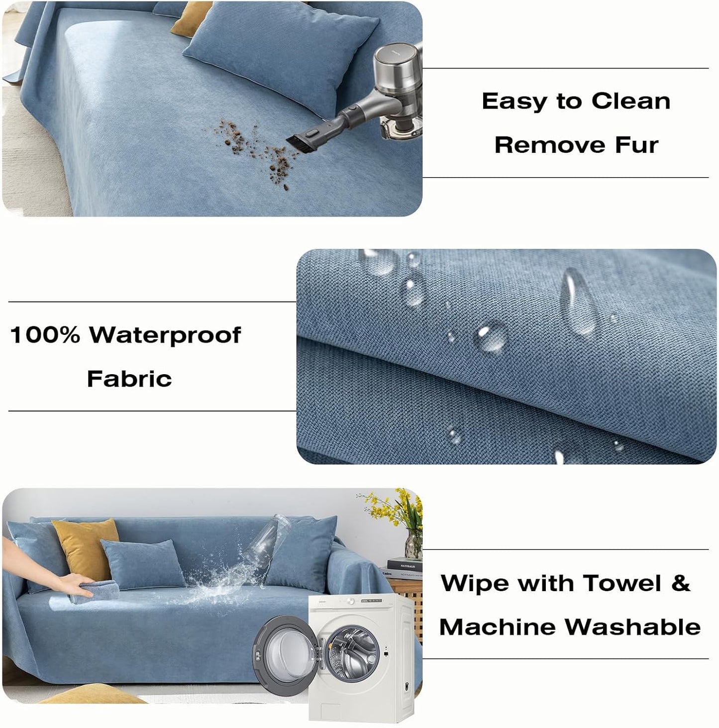 STACYPIK 100% Waterproof Blue Couch Cover for Pets, Sectional L Shape Sofa Cover for 2 Cushion Couch, Anti-Cat Scratch Furniture Protector Cover, Anti Slip Sofa Throw Cover for Dogs Kids-71x71IN