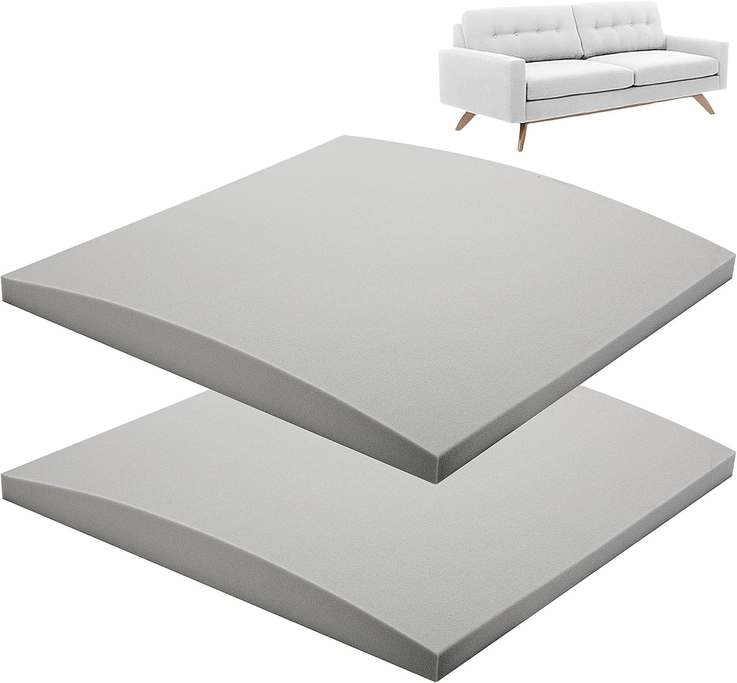 moonoom 22"x22" Couch Cushion Support, Grey Sofa Cushion Sagging Repair, Curved High Density Foam Replacement for Furniture Sagging Seat Sectional Loveseat Chair (2 Pcs)