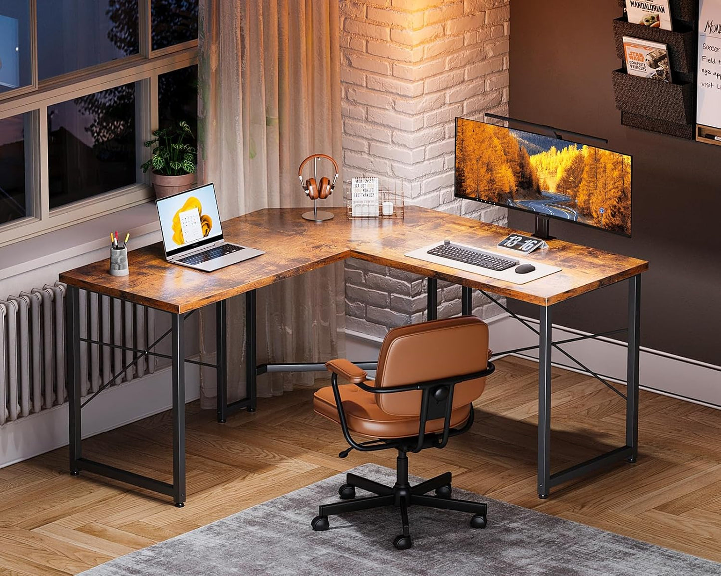 Casaottima L Shaped Gaming Desk, Corner Gaming Table for Home Office, Computer Desk Sturdy Writing Workstation for Small Space, Easy to Assemble, 51 inch, Rustic Brown