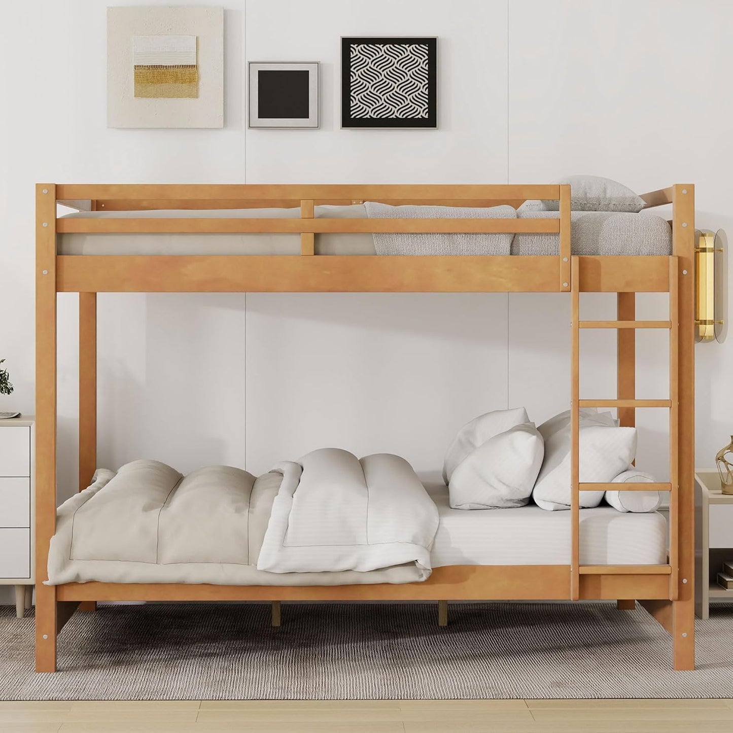 Ball & Cast Queen Over Queen Bunk Bed, Sturdy Bunk Bed Frame for Kids, Plywood Bunk with Ladder, Guardrail, and Slats, No Box Spring Required,for Kids Boys Girls,Natural