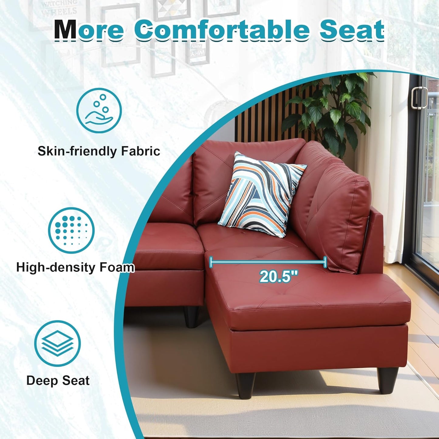 97" Oversized Sectional Couch, L Shaped Couch with Storage Ottoman, Modern Modular Sofa with Deep Seat, Sectional Couches for Living Room and Office, Red (Faux Leather)