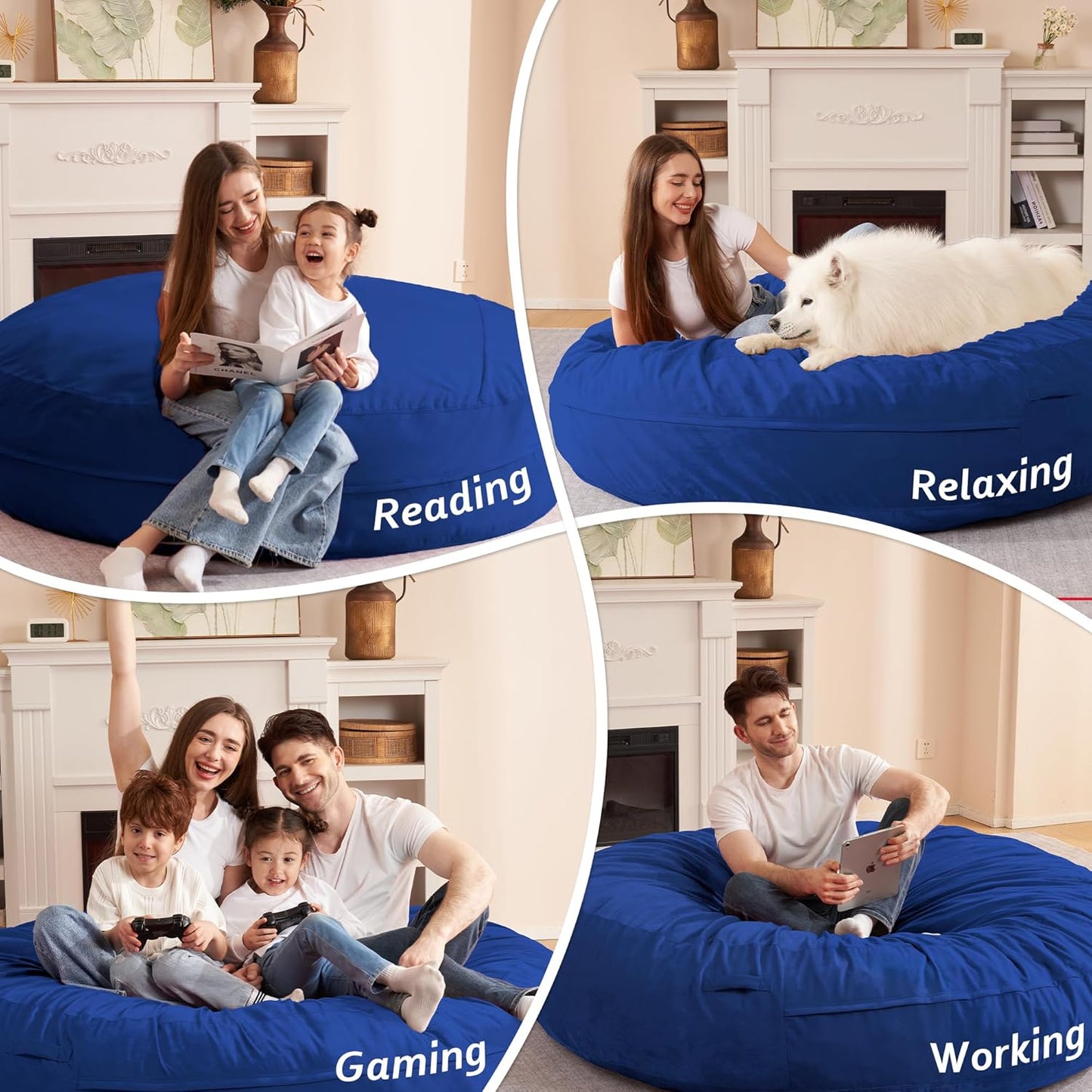 HABUTWAY XX-Large Bean Bag Chair: Giant 7' Memory Foam Furniture Bean Bag Chairs for Adults with Microfiber Cover 7Ft (Blue)