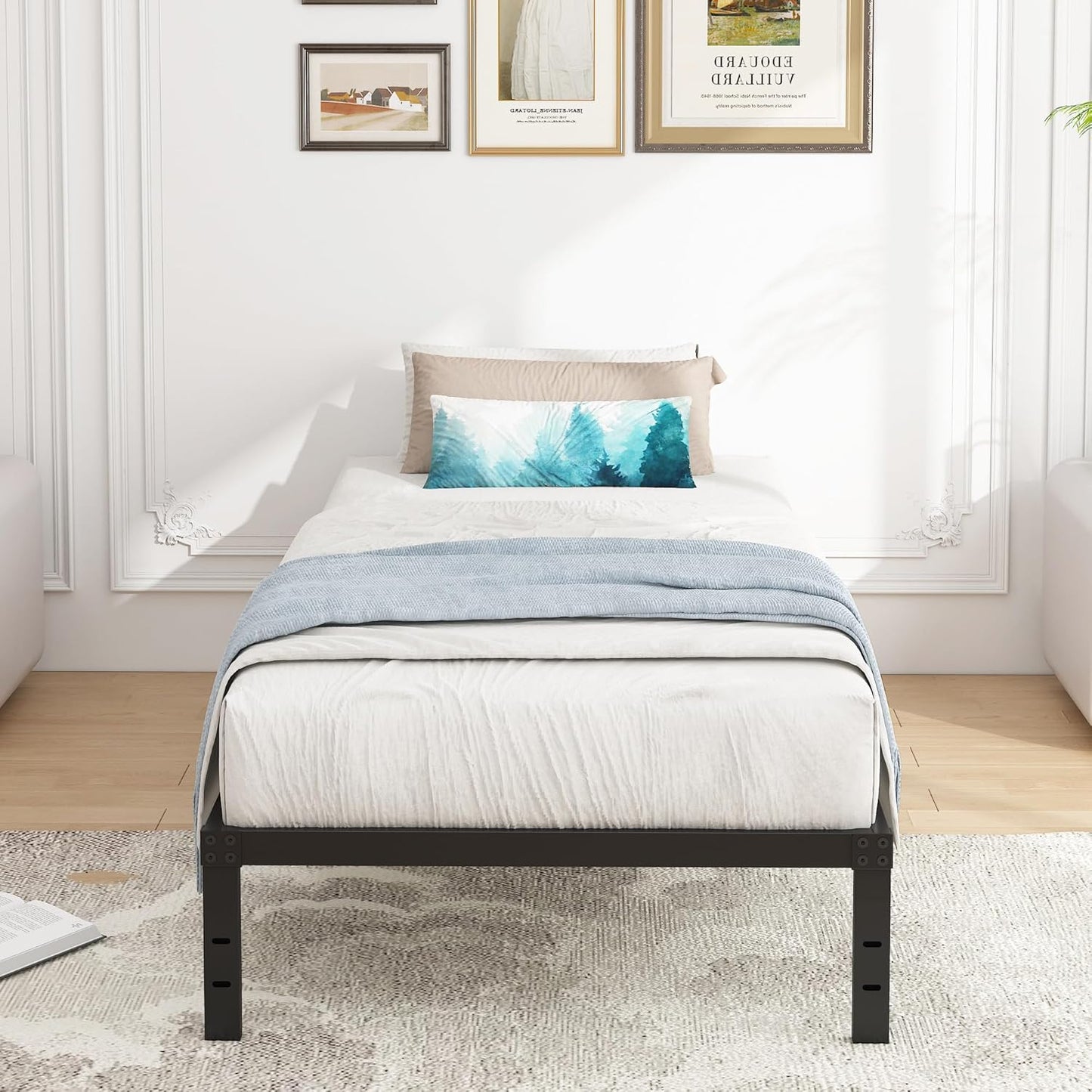 10 Inch Twin Bed Frames, Platform Metal Bed Frame Twin Size Heavy Duty Steel Slat Mattress Foundation, No Box Spring Needed, Easy Assembly, Noise-Free, Black