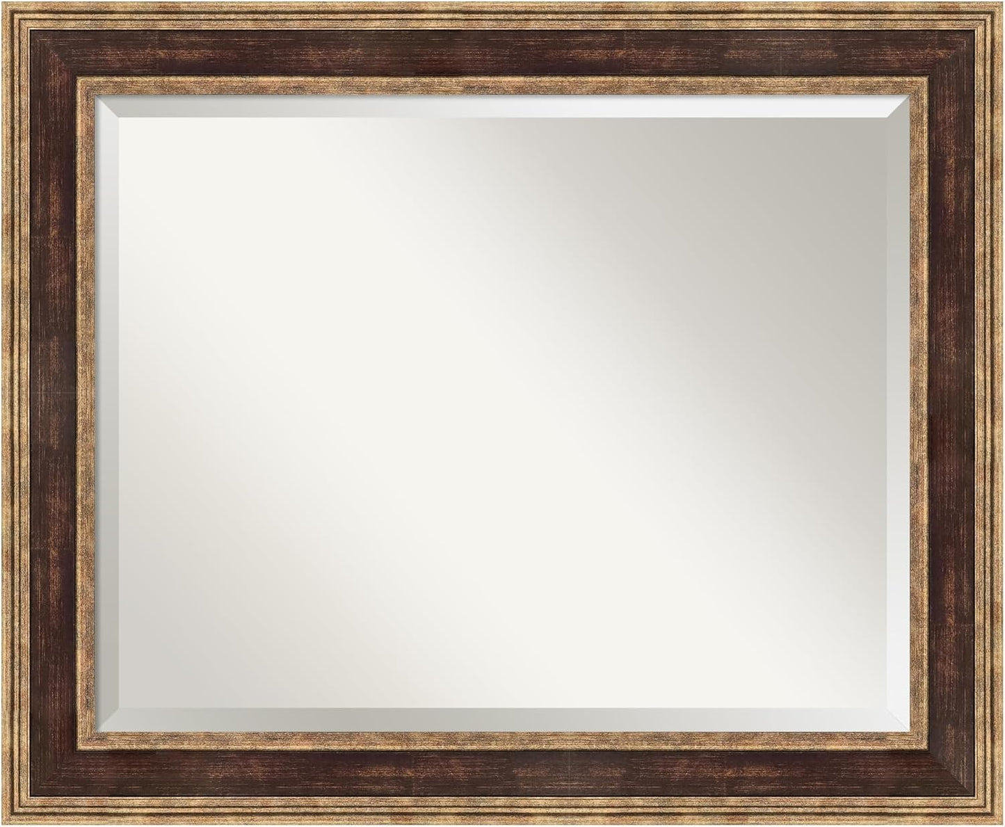 Amanti Art Bronze Bathroom Mirror for Over Sink, 28x34 Ridge Light Bronze Rectangle Vanity Mirror, Large Traditional Frame, Hangs Horizonally and Vertically, Bathroom Wall Decor, Beveled Edge