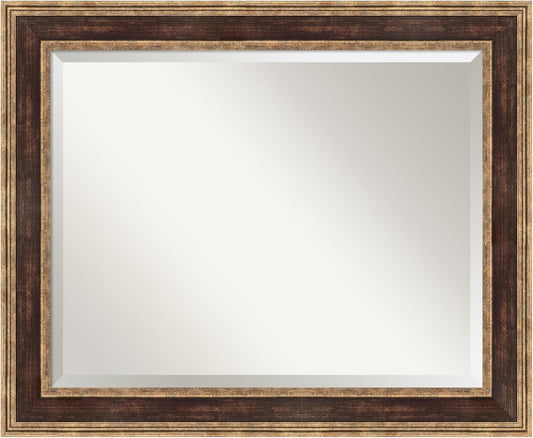 Amanti Art Bronze Bathroom Mirror for Over Sink, 28x34 Ridge Light Bronze Rectangle Vanity Mirror, Large Traditional Frame, Hangs Horizonally and Vertically, Bathroom Wall Decor, Beveled Edge