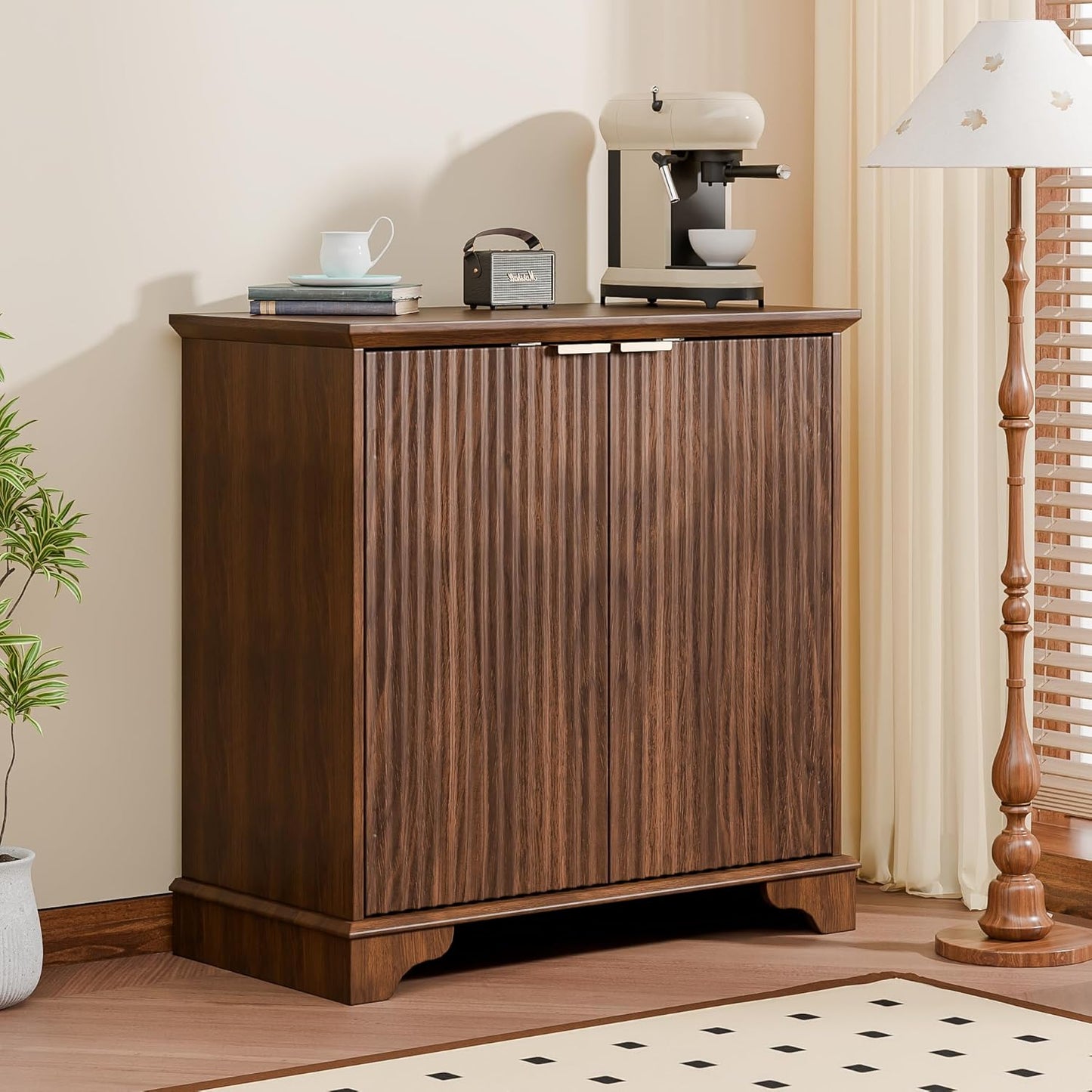 31" Buffet Sideboard Cabinet with Storage, 2 Door Coffee Bar Cabinet Credenza with Shelves, Console Table for Entryway Kitchen, Walnut